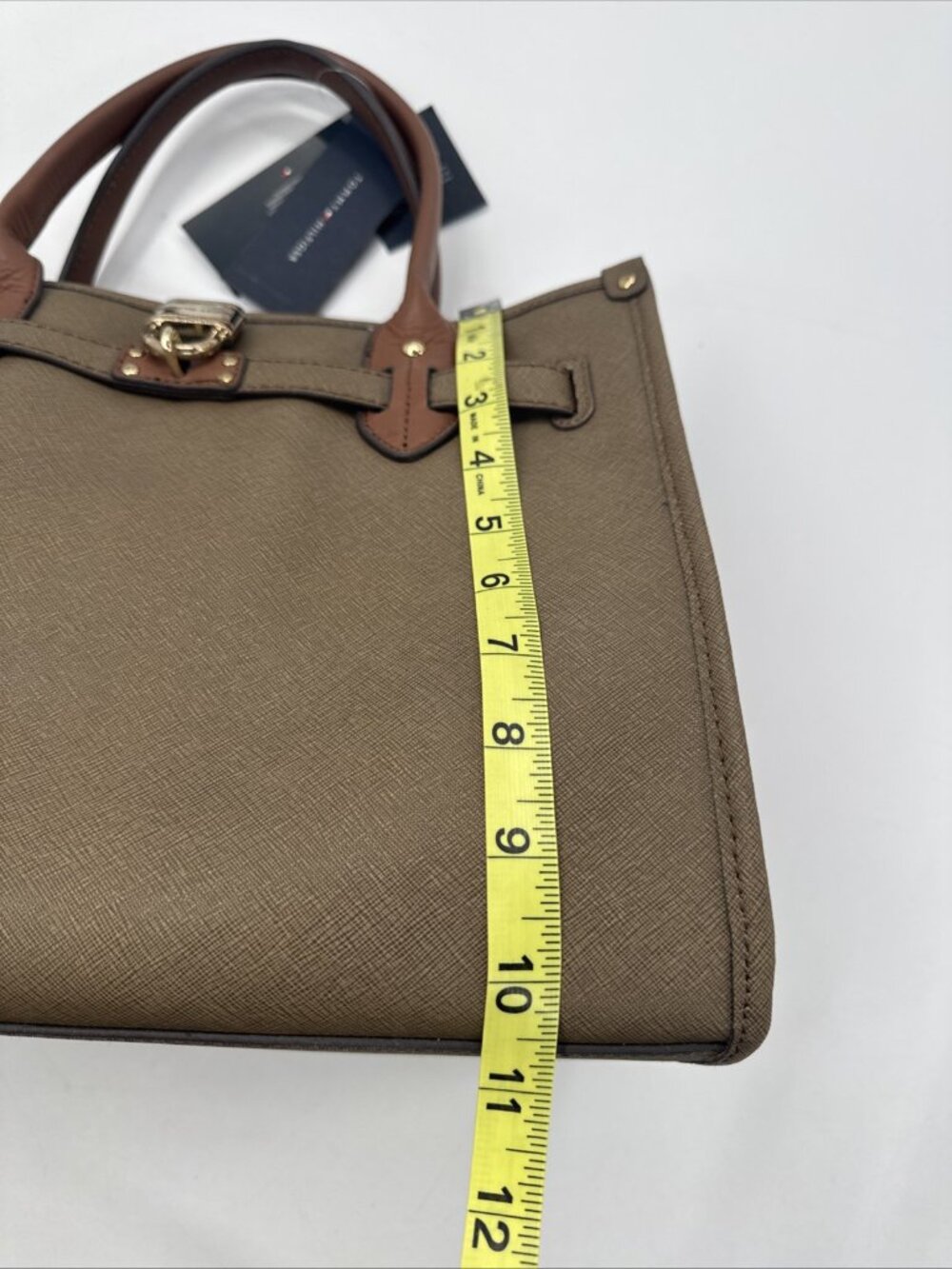 Tommy Hilfiger Shopper Tote Shoulder Bag Olive Green Tan Canvas Purse Strap NEW - Picture 7 of 15